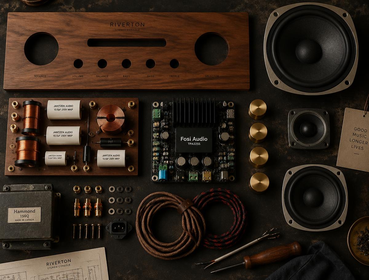 Console components laid out on the bench