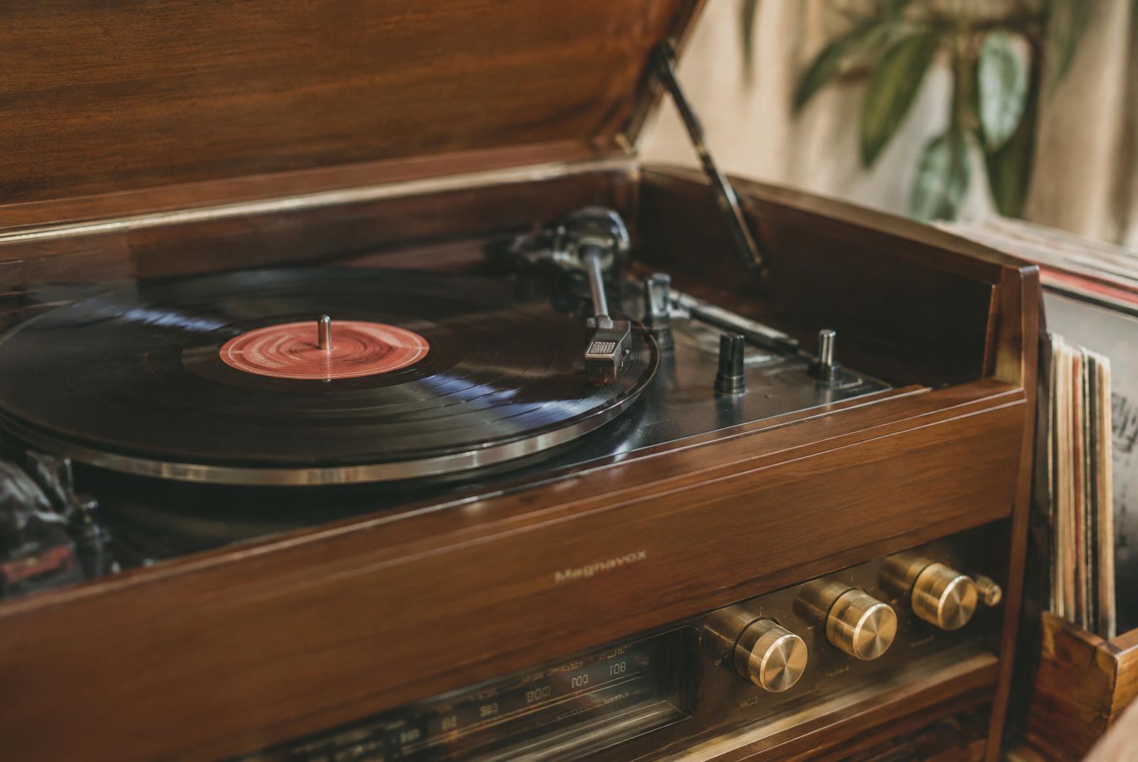 Turntable playing inside the open console
